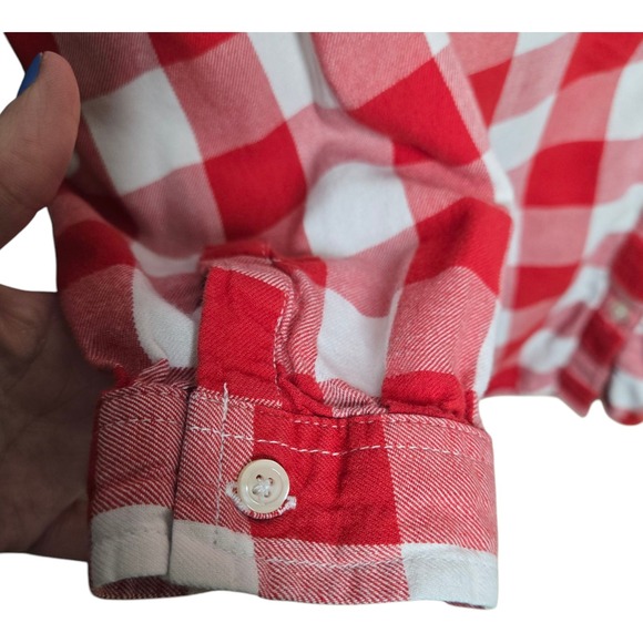 Old Navy Plaid Shirt Roll-Tab Sleeve Button Down Top Red White Womens XL Petite - Picture 6 of 7